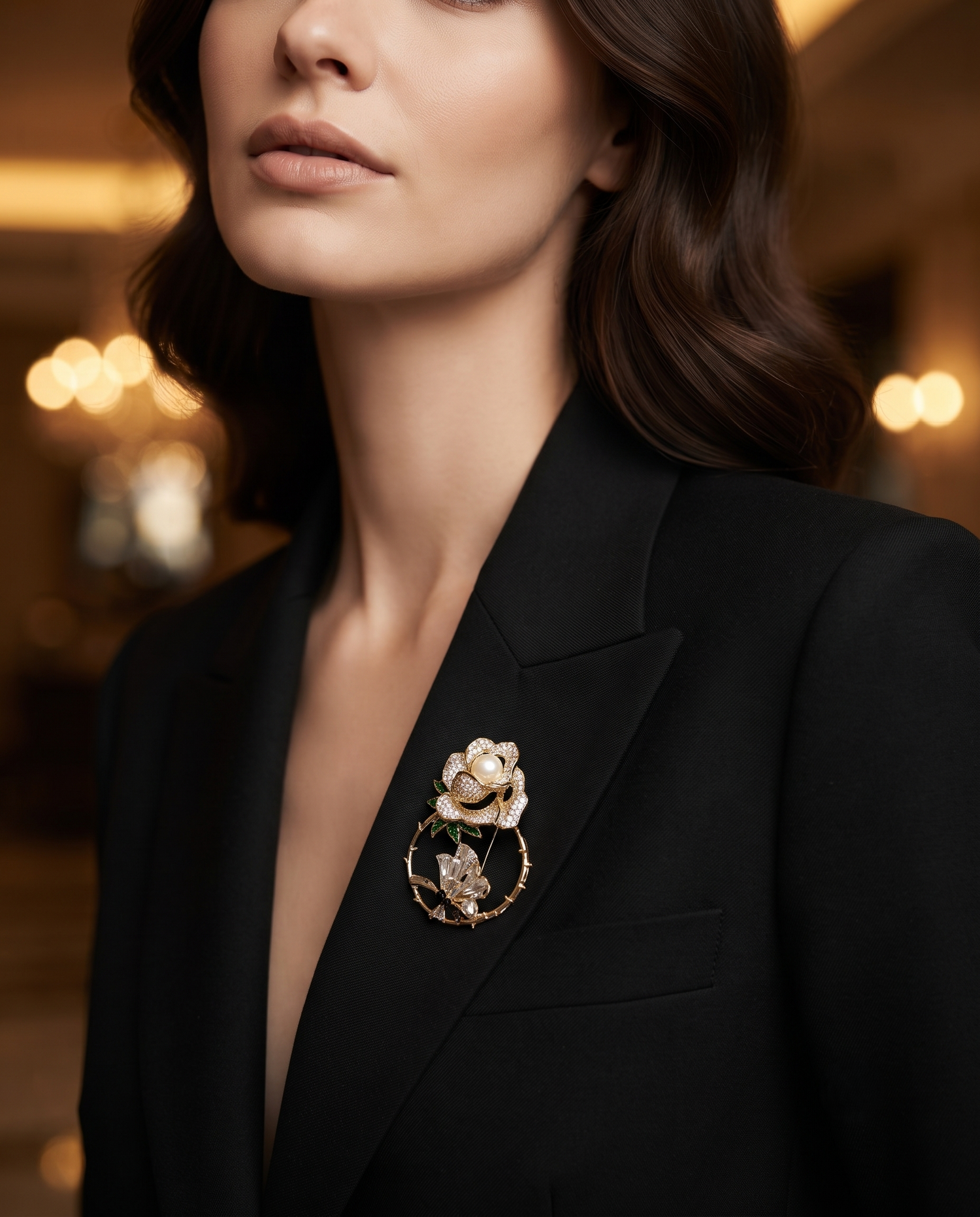 ENCIRCLED ROSE BLOOM BROOCH