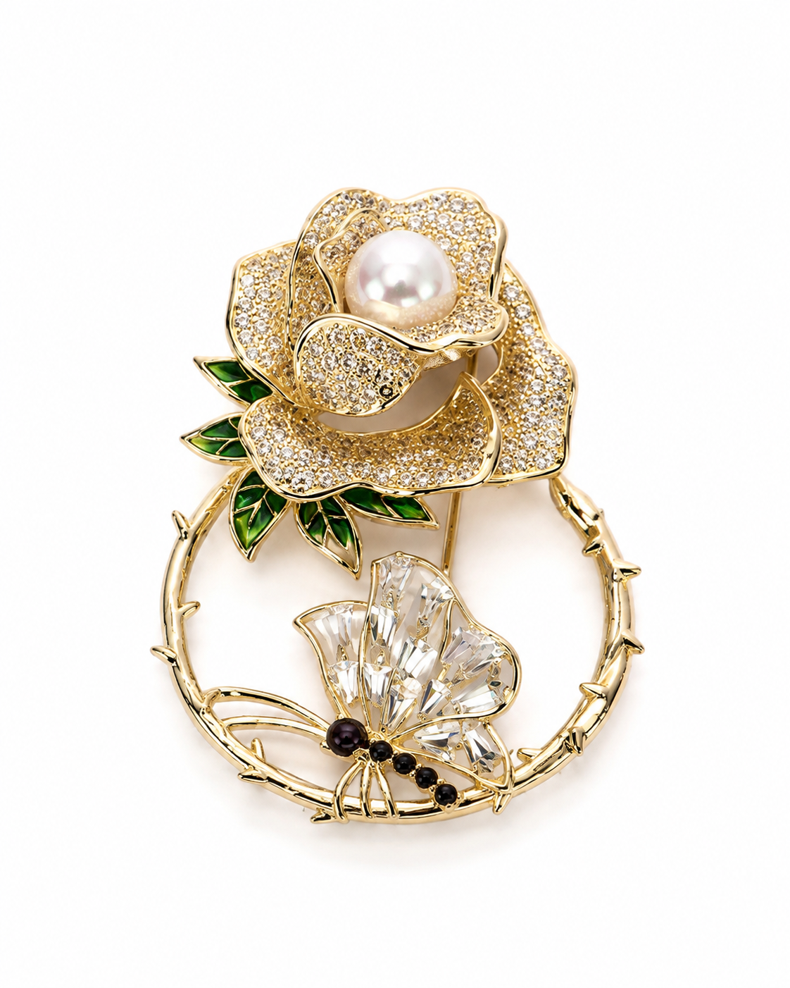 ENCIRCLED ROSE BLOOM BROOCH