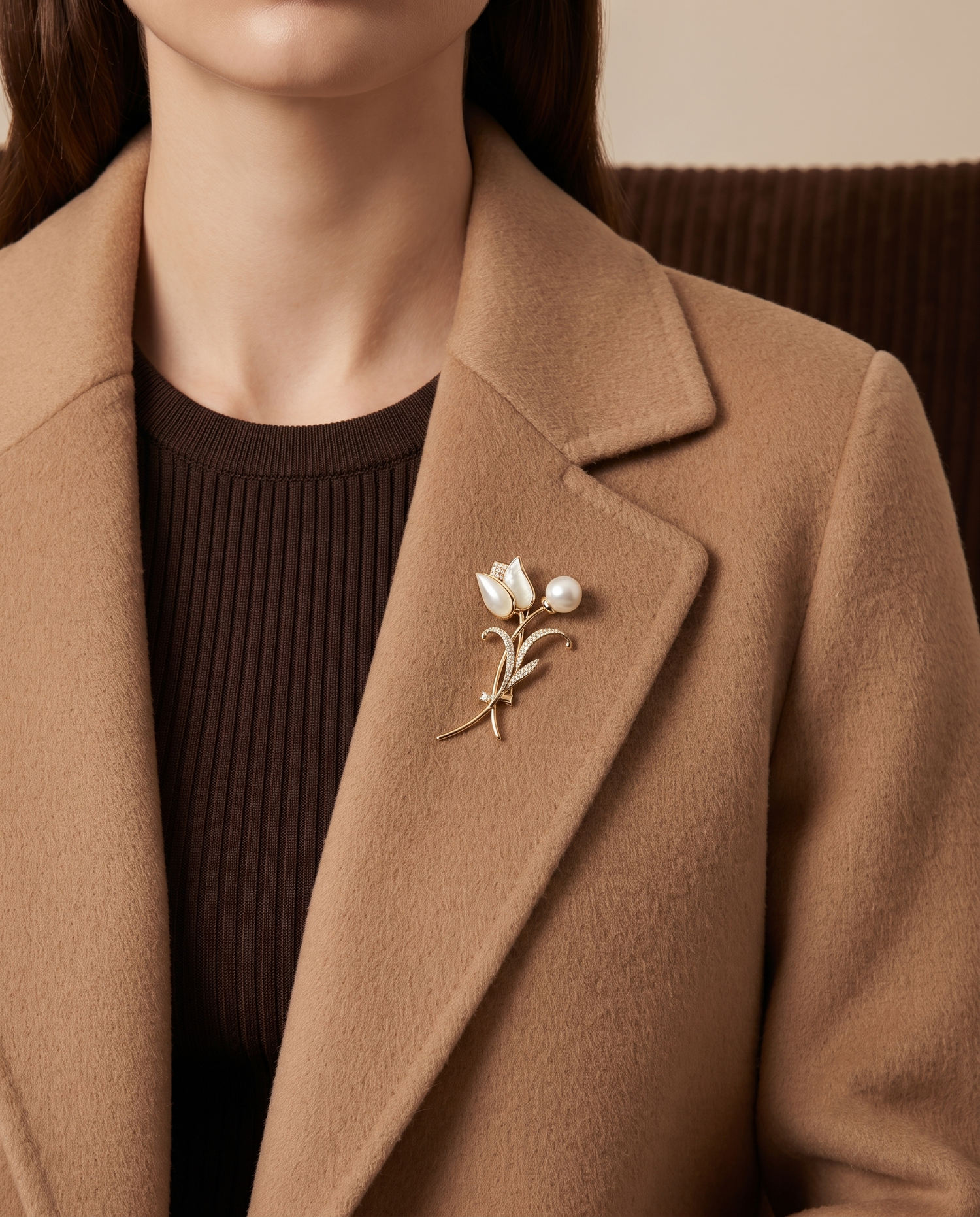 TWIN TULIP PEARL BROOCH