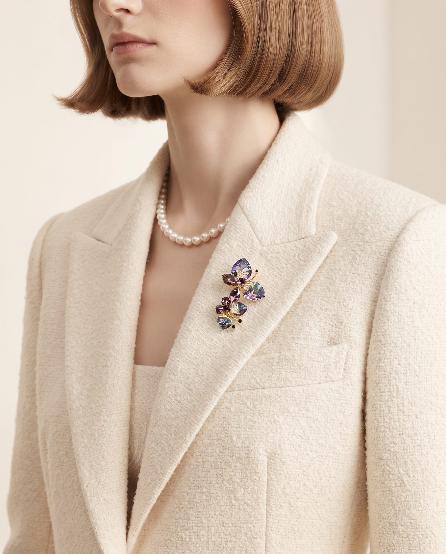 TWIN BLOSSOM CRYSTAL BROOCH