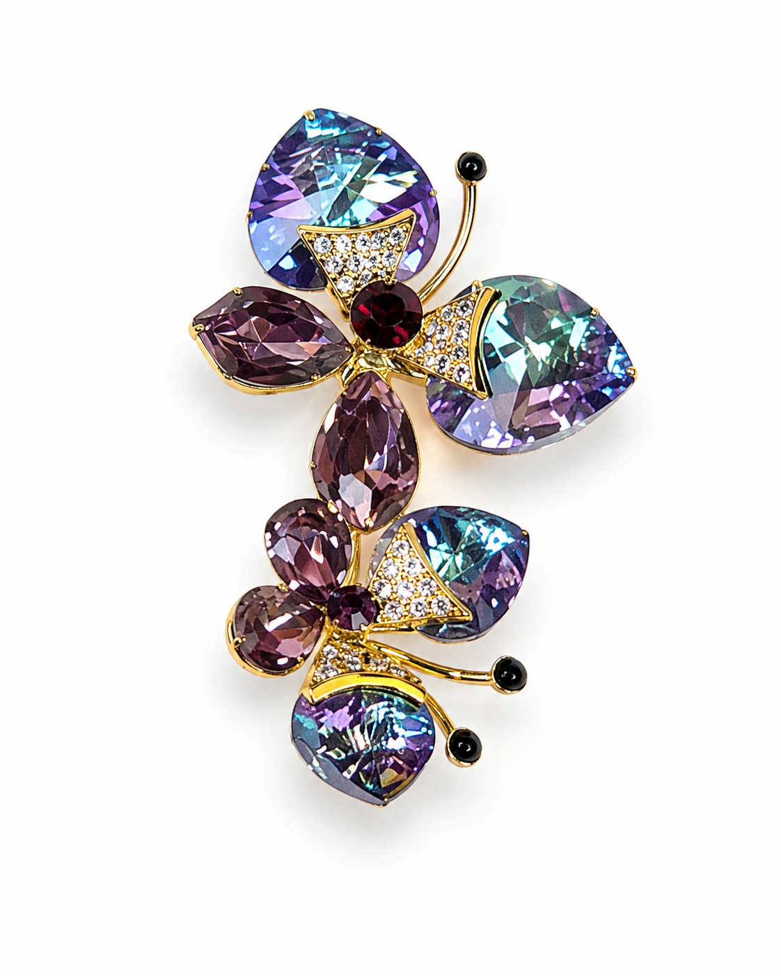 TWIN BLOSSOM CRYSTAL BROOCH