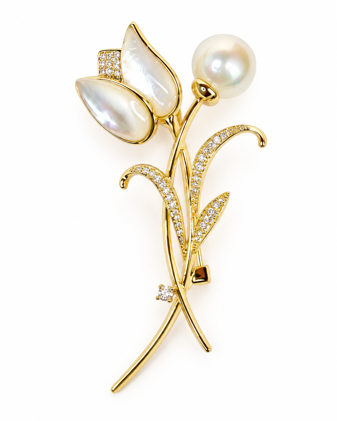 TWIN TULIP PEARL BROOCH