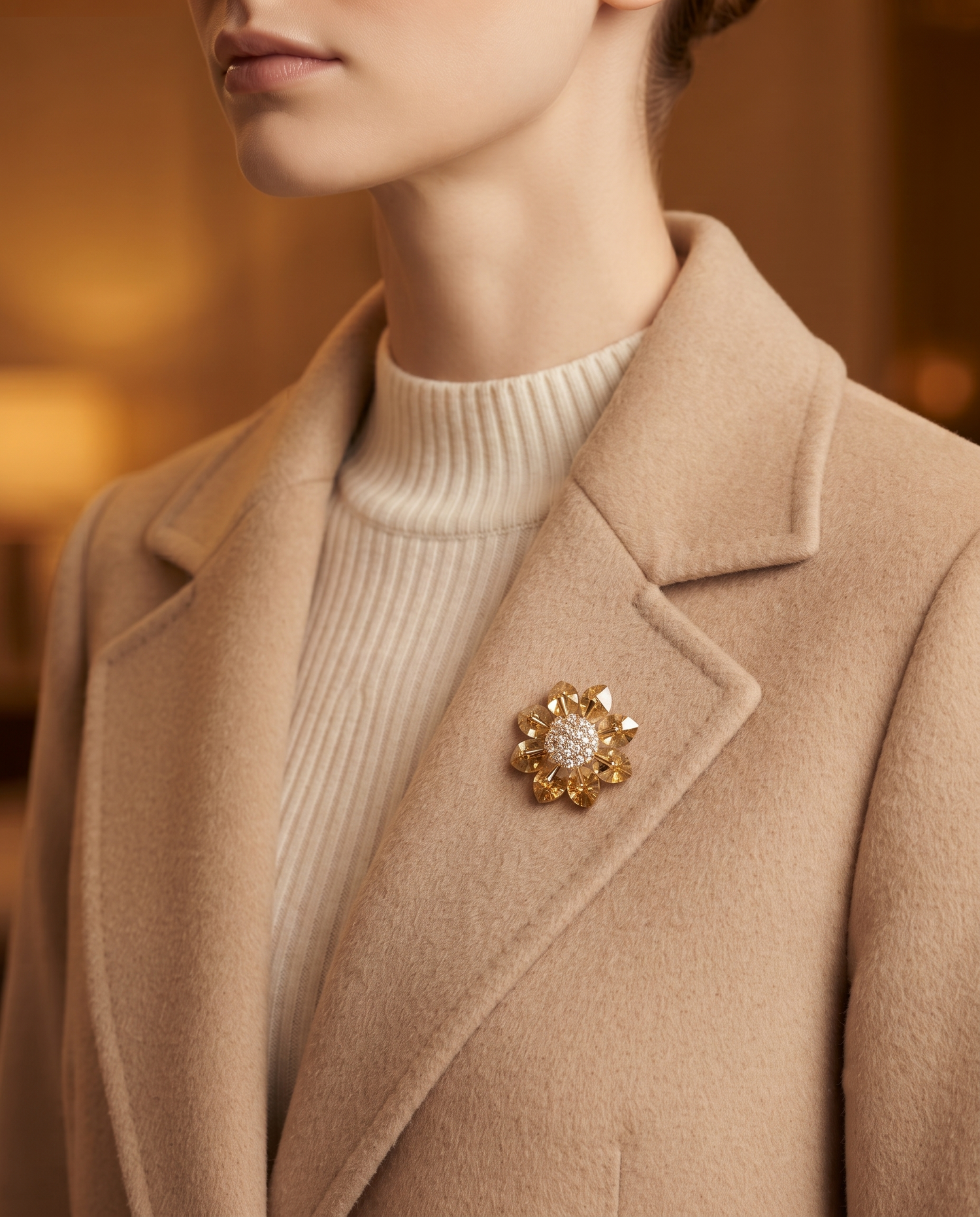 GOLDEN DAISY CRYSTAL BROOCH