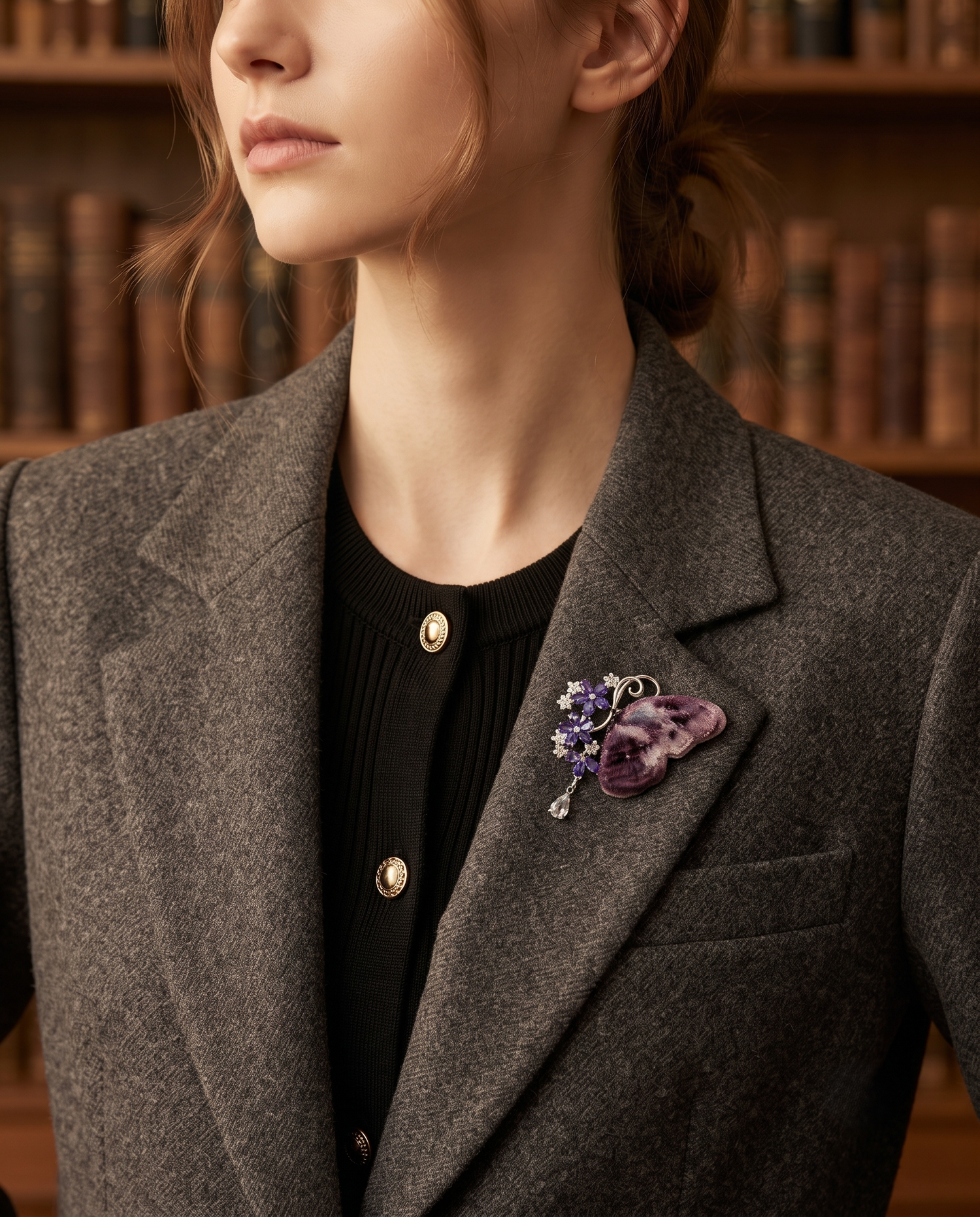 VELVET WING FLORAL BROOCH