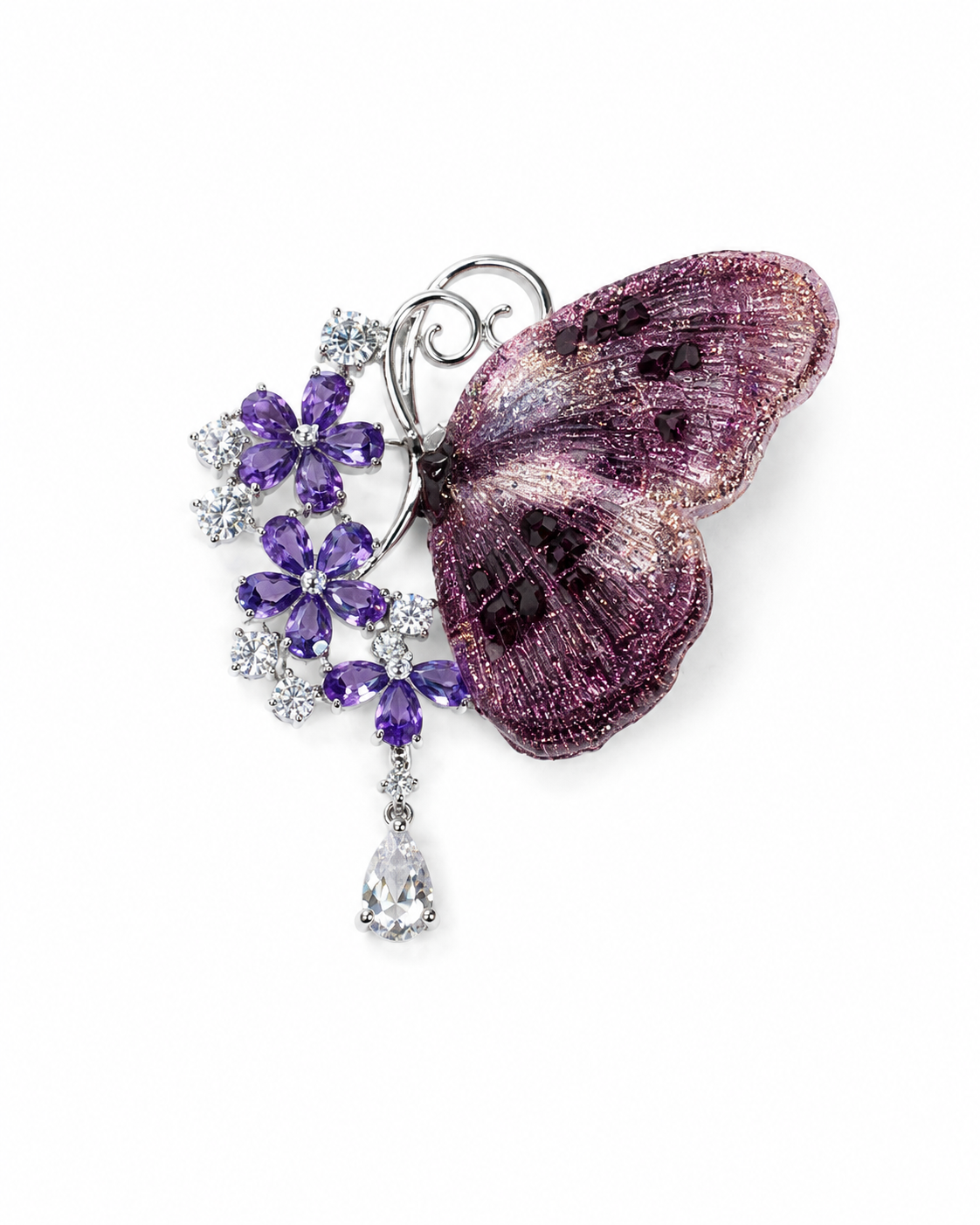 VELVET WING FLORAL BROOCH