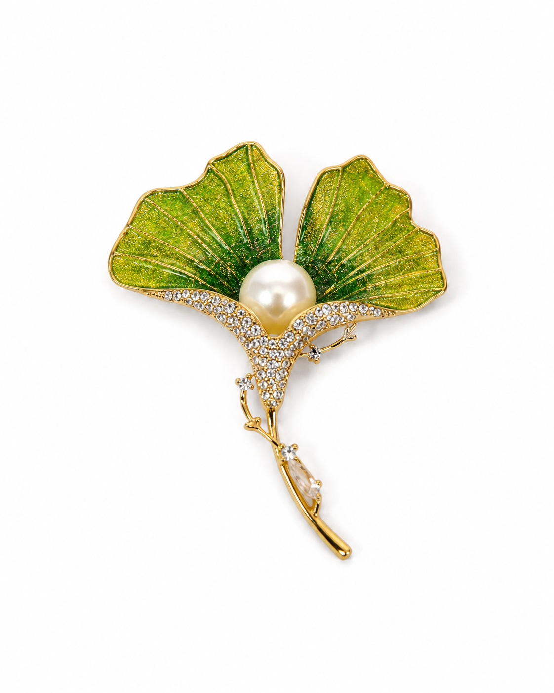 GINKGO LEAF PEARL BROOCH