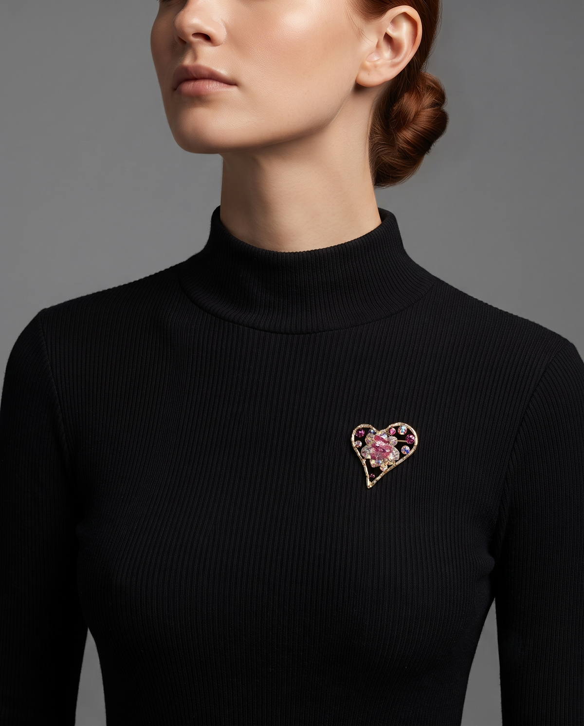 JEWELLED HEART BLOSSOM BROOCH