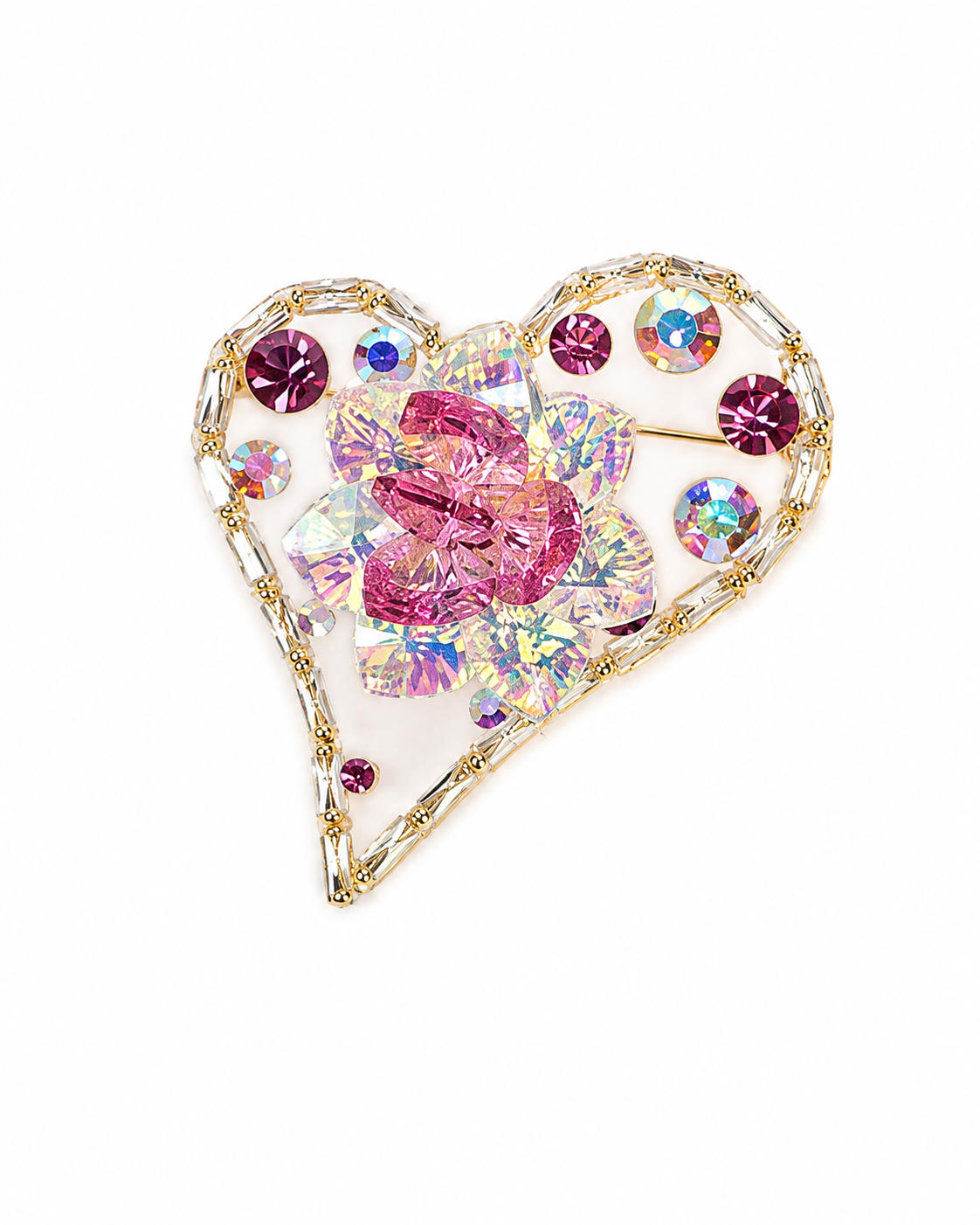 JEWELLED HEART BLOSSOM BROOCH