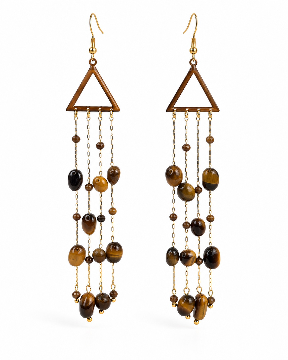 TIGER EYE CASCADE TRIANGLE DANGLE EARRINGS