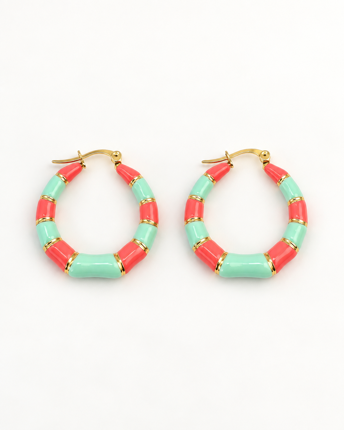 MINT CORAL BEADED HOOP EARRING
