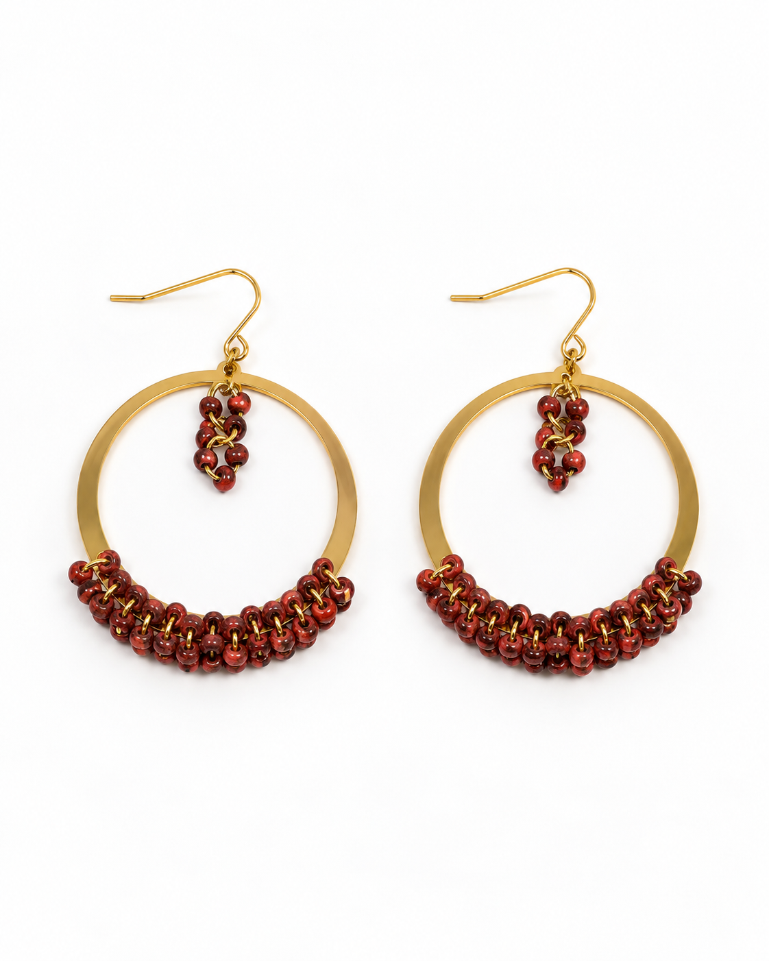 RUBY BEAD HOOP EARRINGS