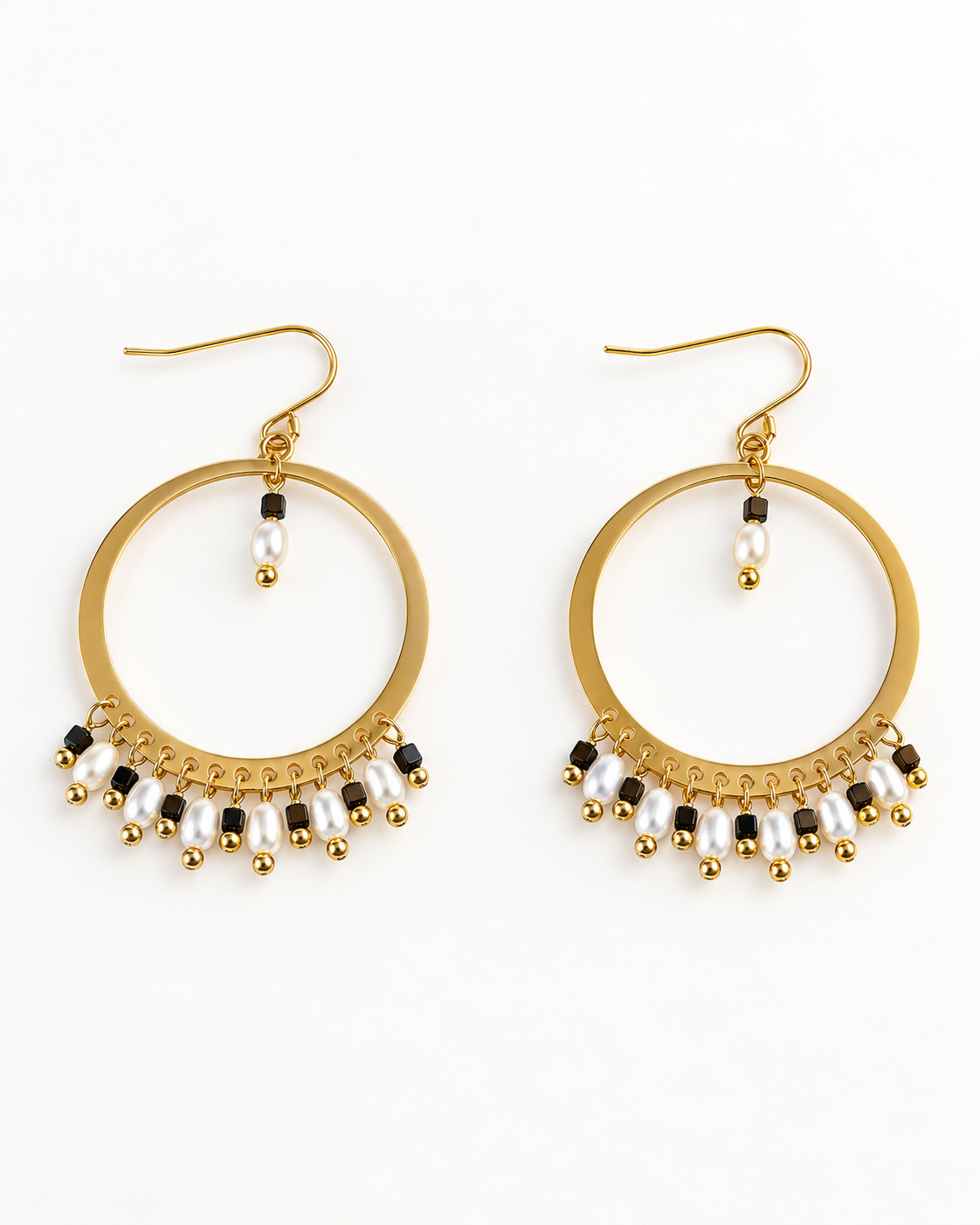 NOIR PEARL & SMOKE BEAD HOOP EARRING
