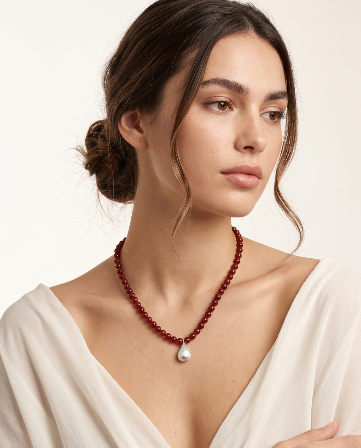 Garnet Teardrop Beaded Necklace