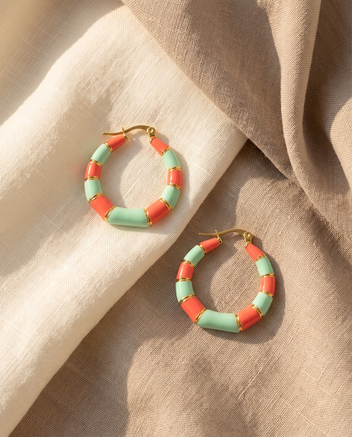 MINT CORAL BEADED HOOP EARRING