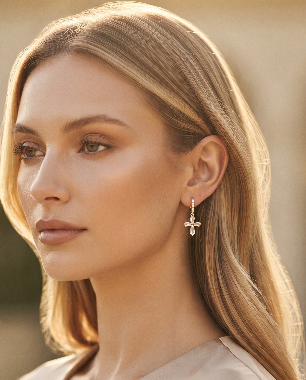 CRYSTAL CROSS DROP EARRING