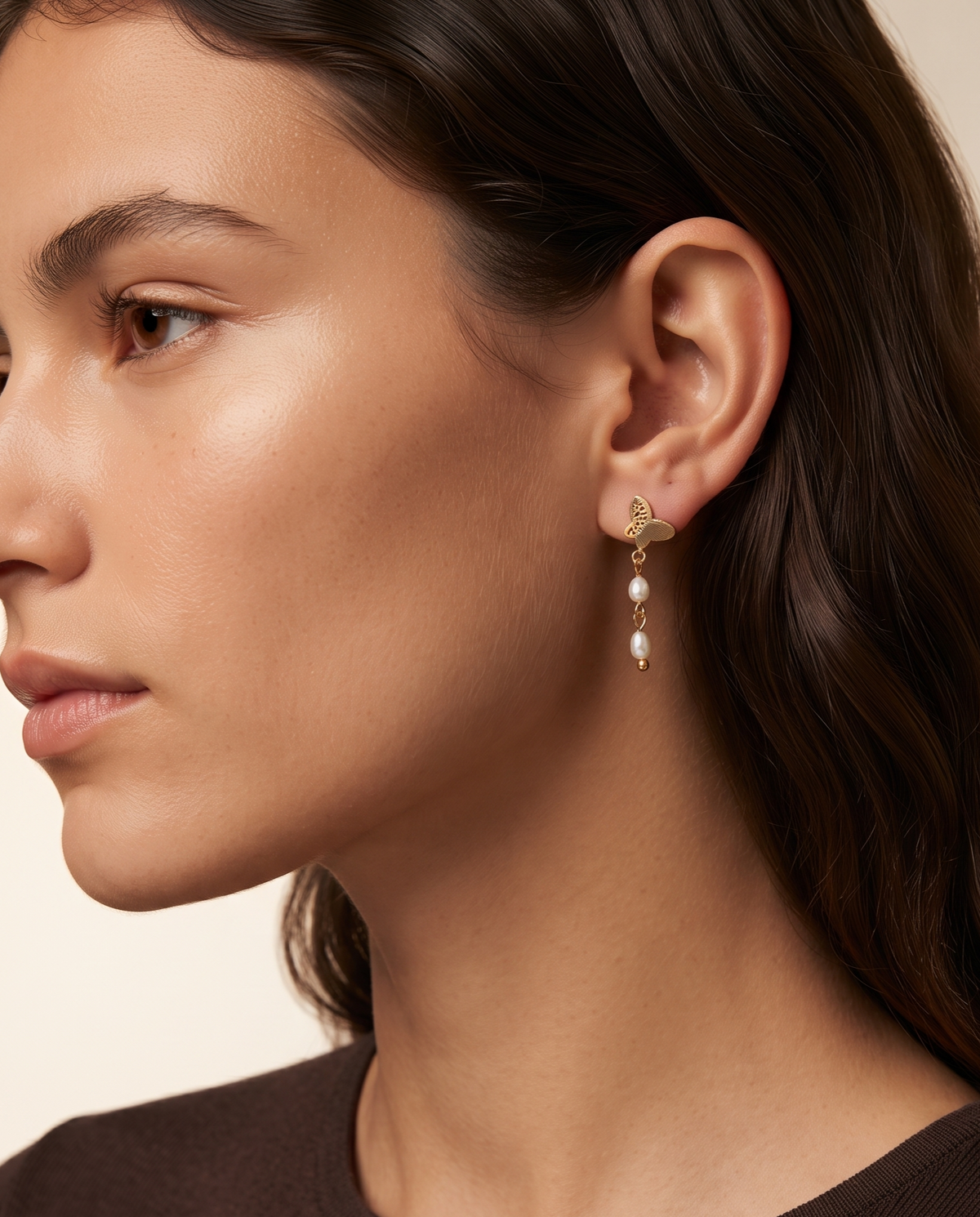 BUTTERFLY PEARL DROP EARRINGS
