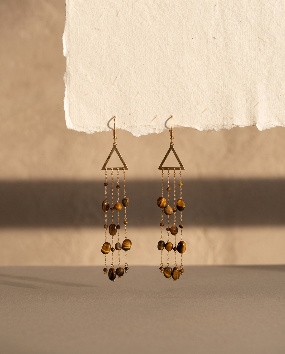 TIGER EYE CASCADE TRIANGLE DANGLE EARRINGS
