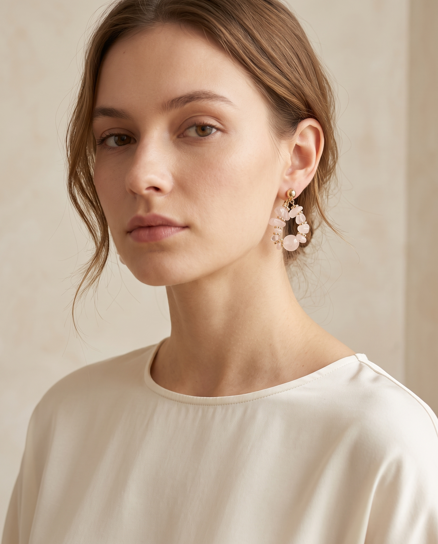 ROSE STONE HOOP EARRING