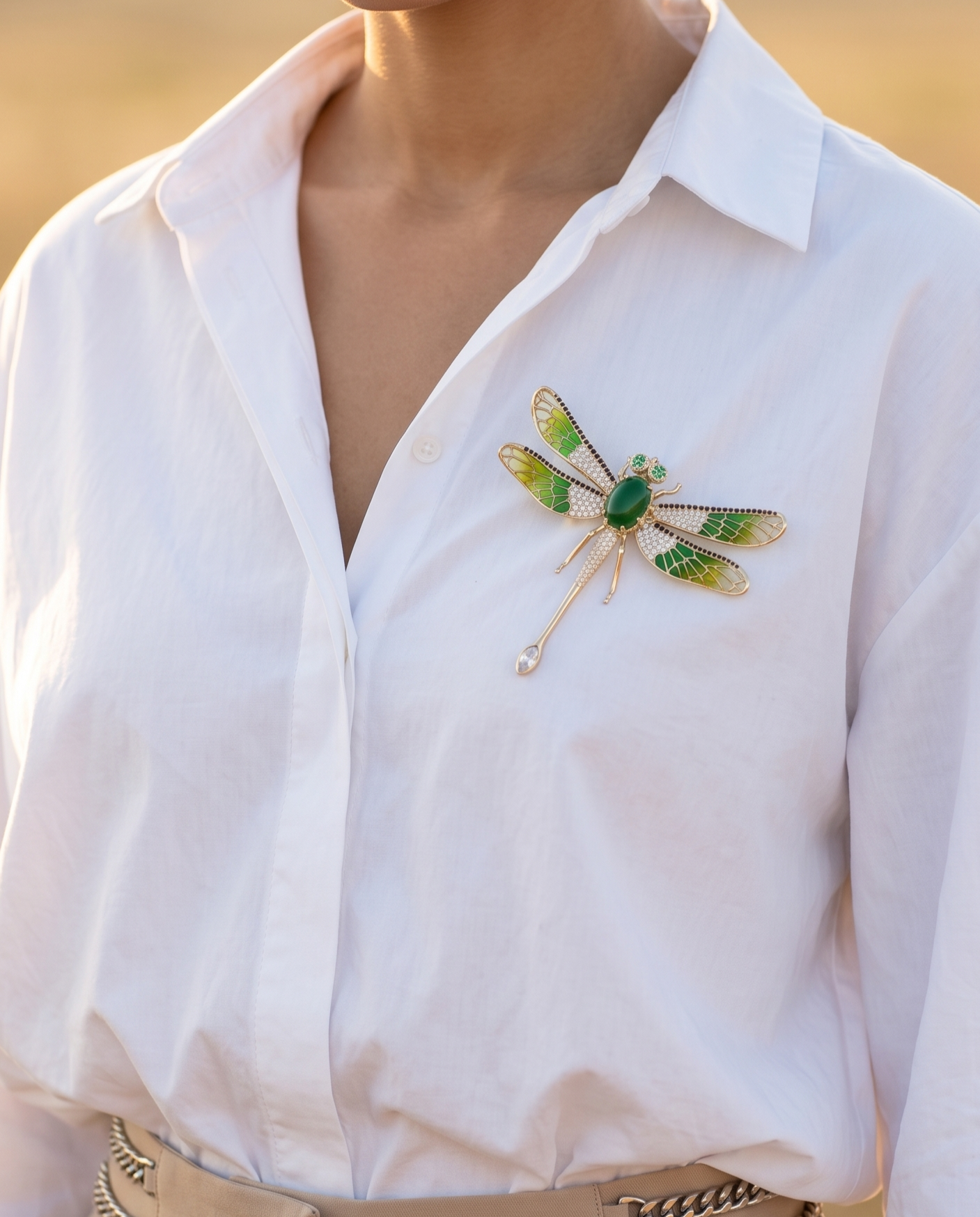 EMERALD DRAGONFLY ORBIT BROOCH