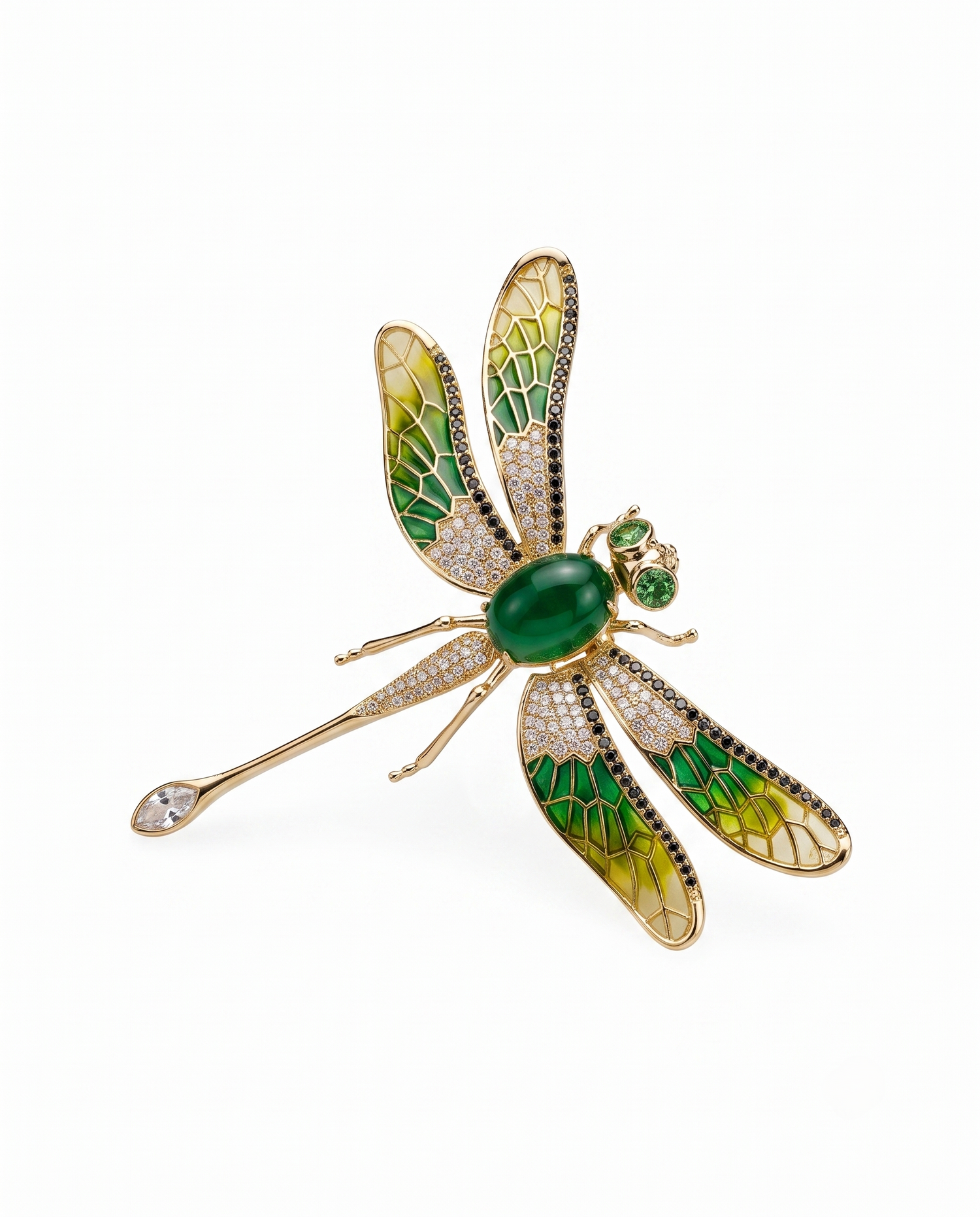 EMERALD DRAGONFLY ORBIT BROOCH