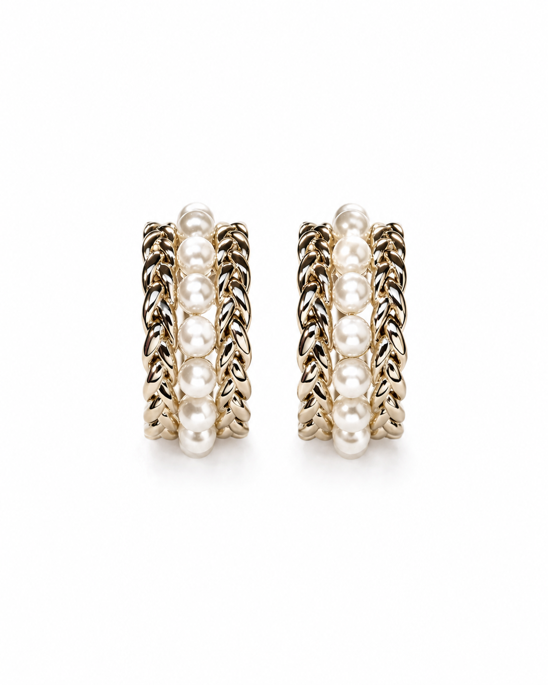BRAIDED PEARL HOOP EARRING