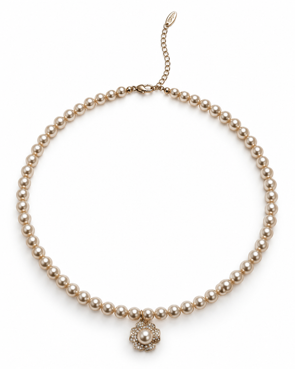 Pearl ornate flower bead necklace