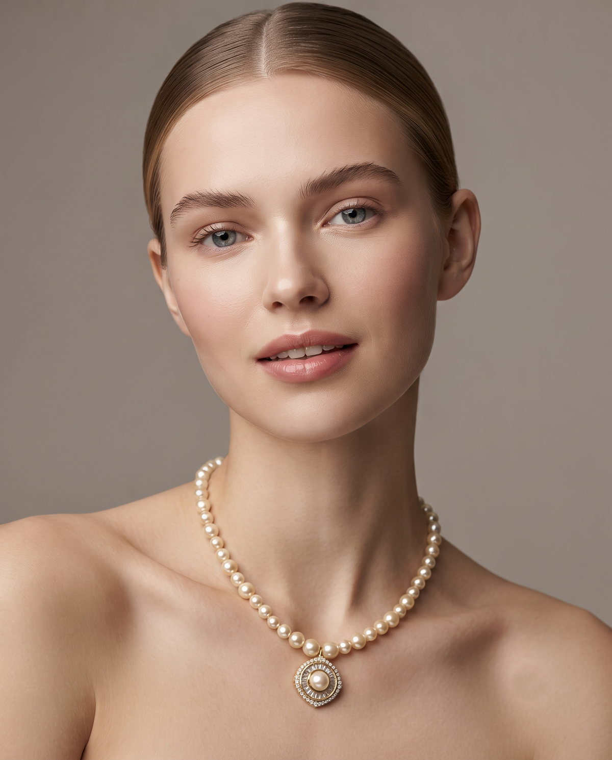 GRADUATED PEARL HALO NECKLACE