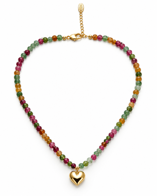 Multicolour bead heart necklace