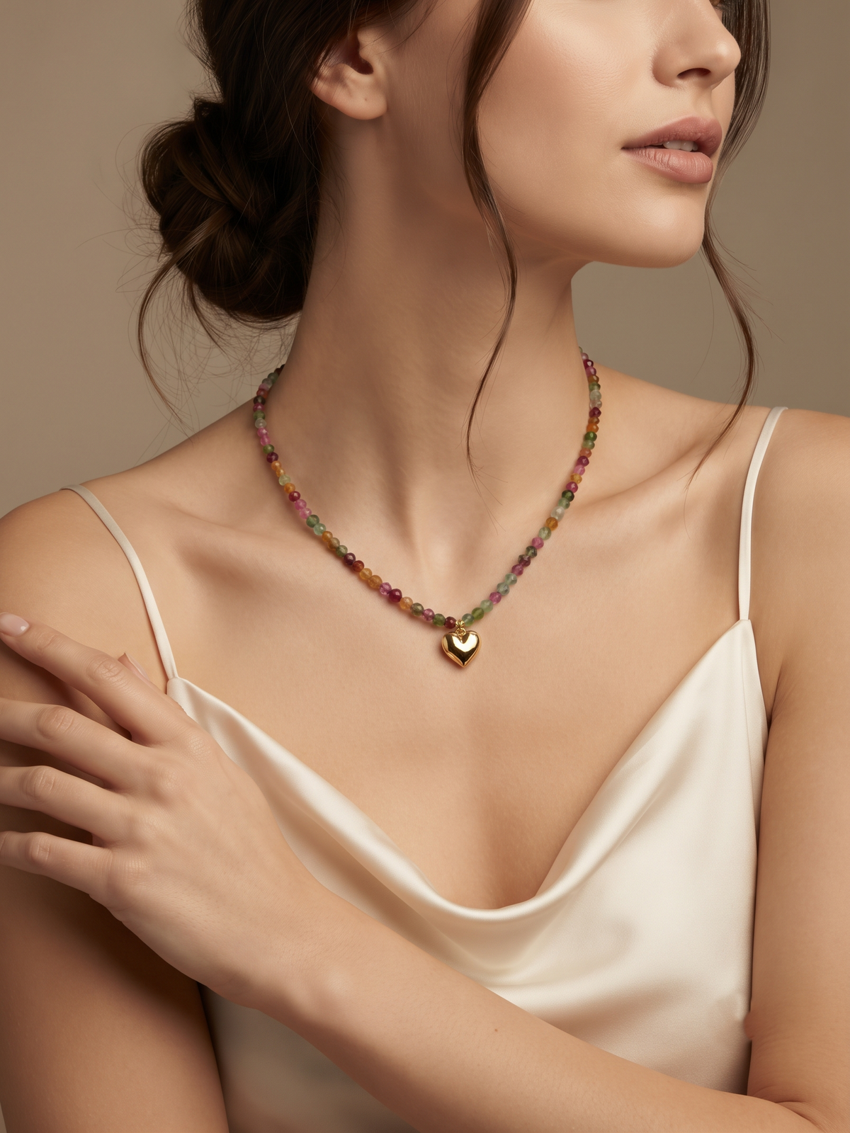 Multicolour bead heart necklace