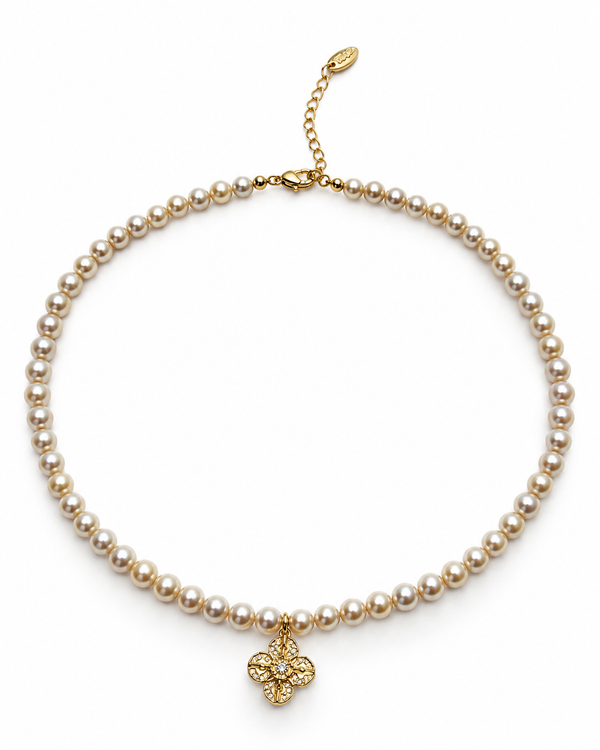 Pearl quatrefoil charm necklace