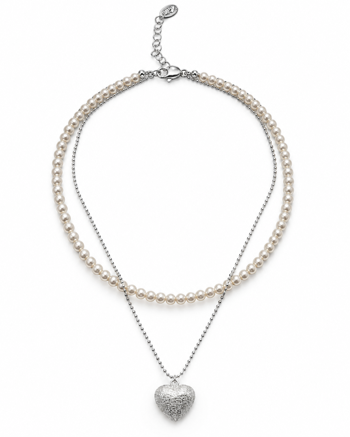 LAYERED PEARL HEART NECKLACE