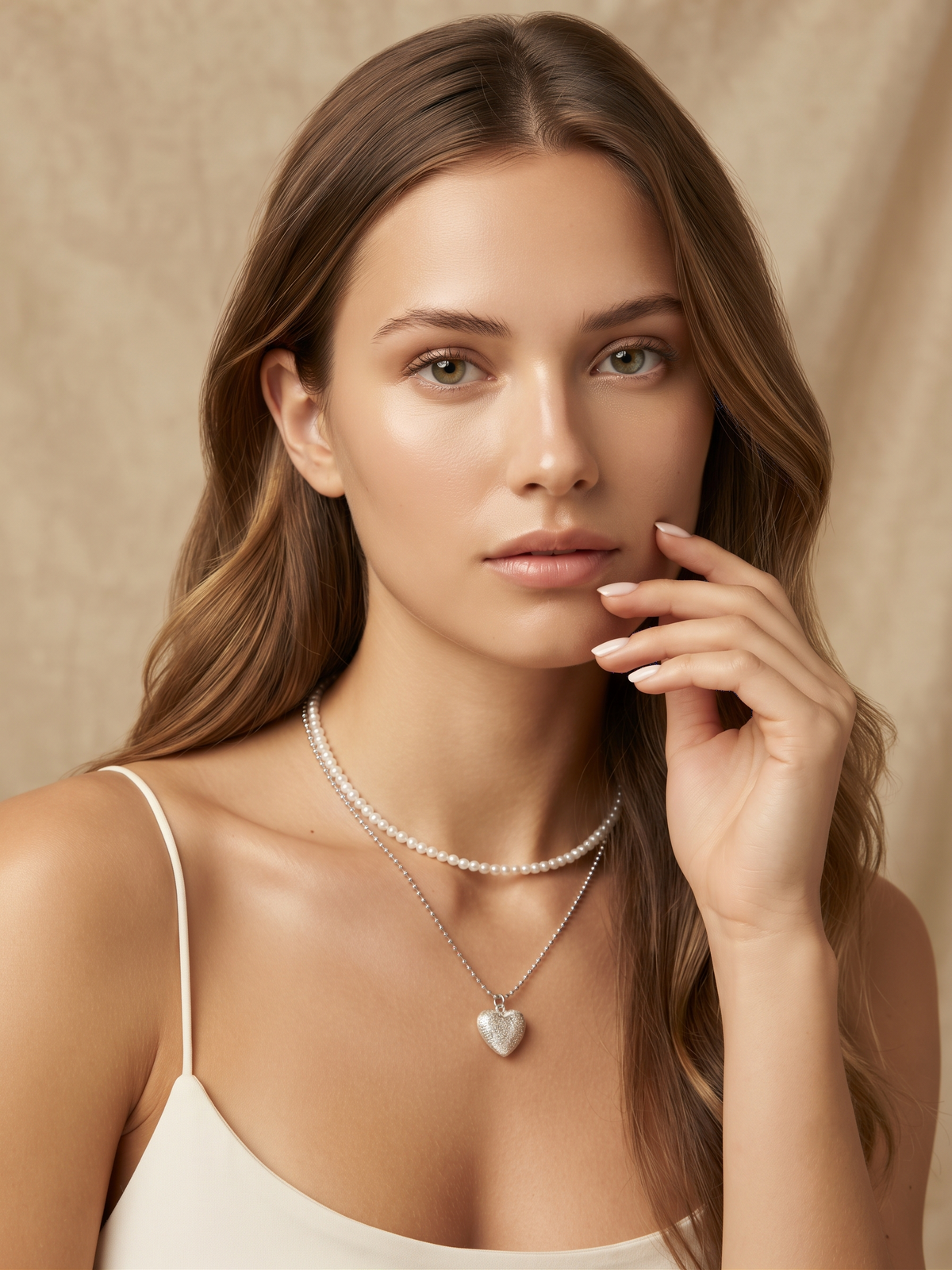 LAYERED PEARL HEART NECKLACE