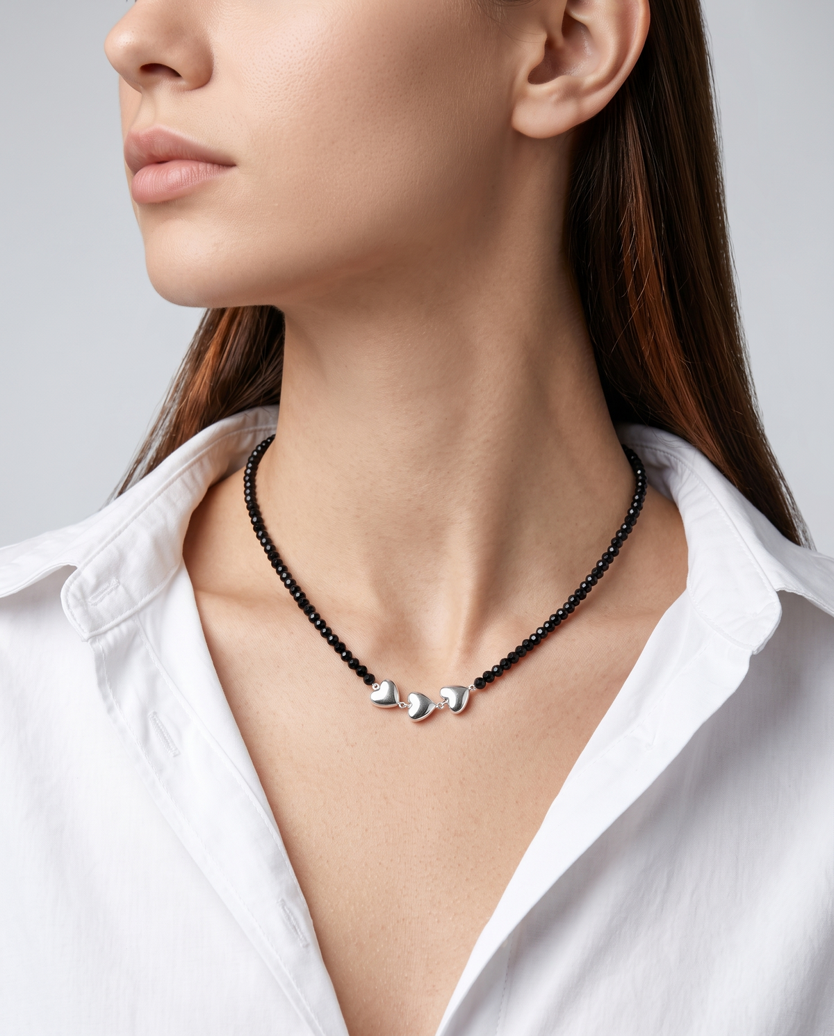 TRIPLE HEART FACETED BEAD NECKLACE