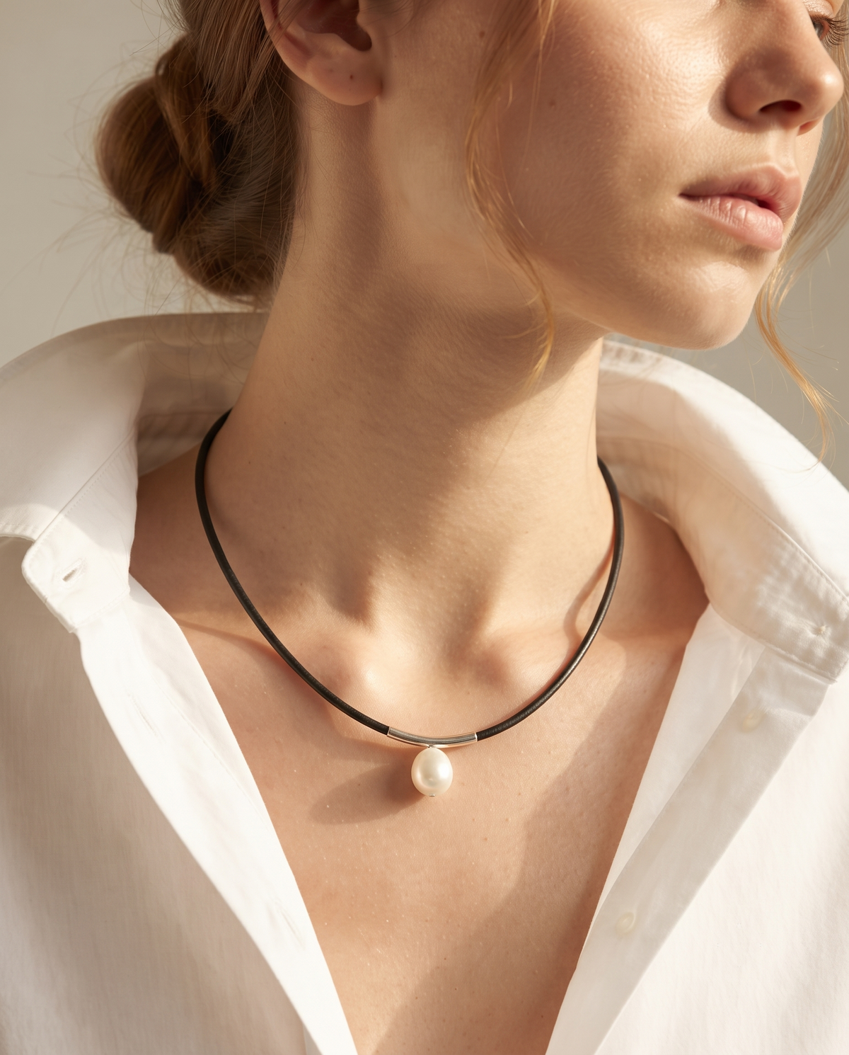 Pearl drop cord necklace