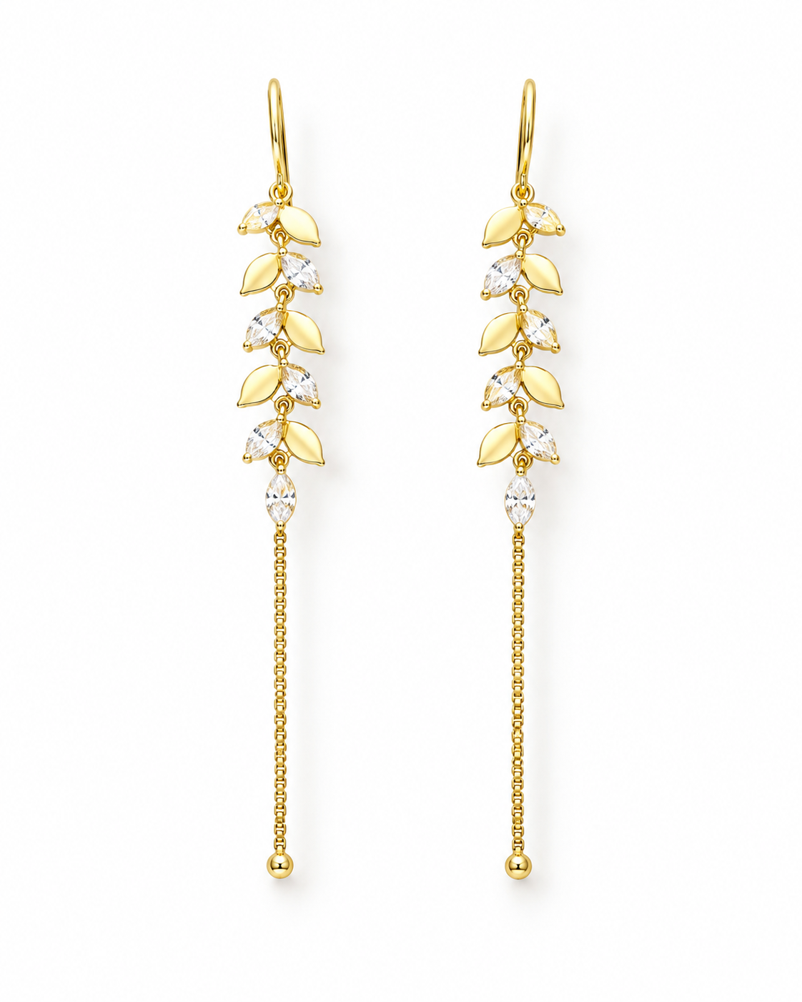 LEAF CASCADE CRYSTAL CHAIN EARRING