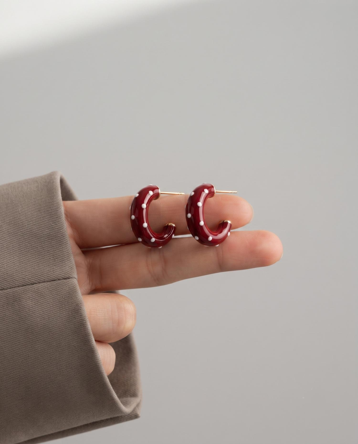 CRIMSON POLKA HOOP EARRING