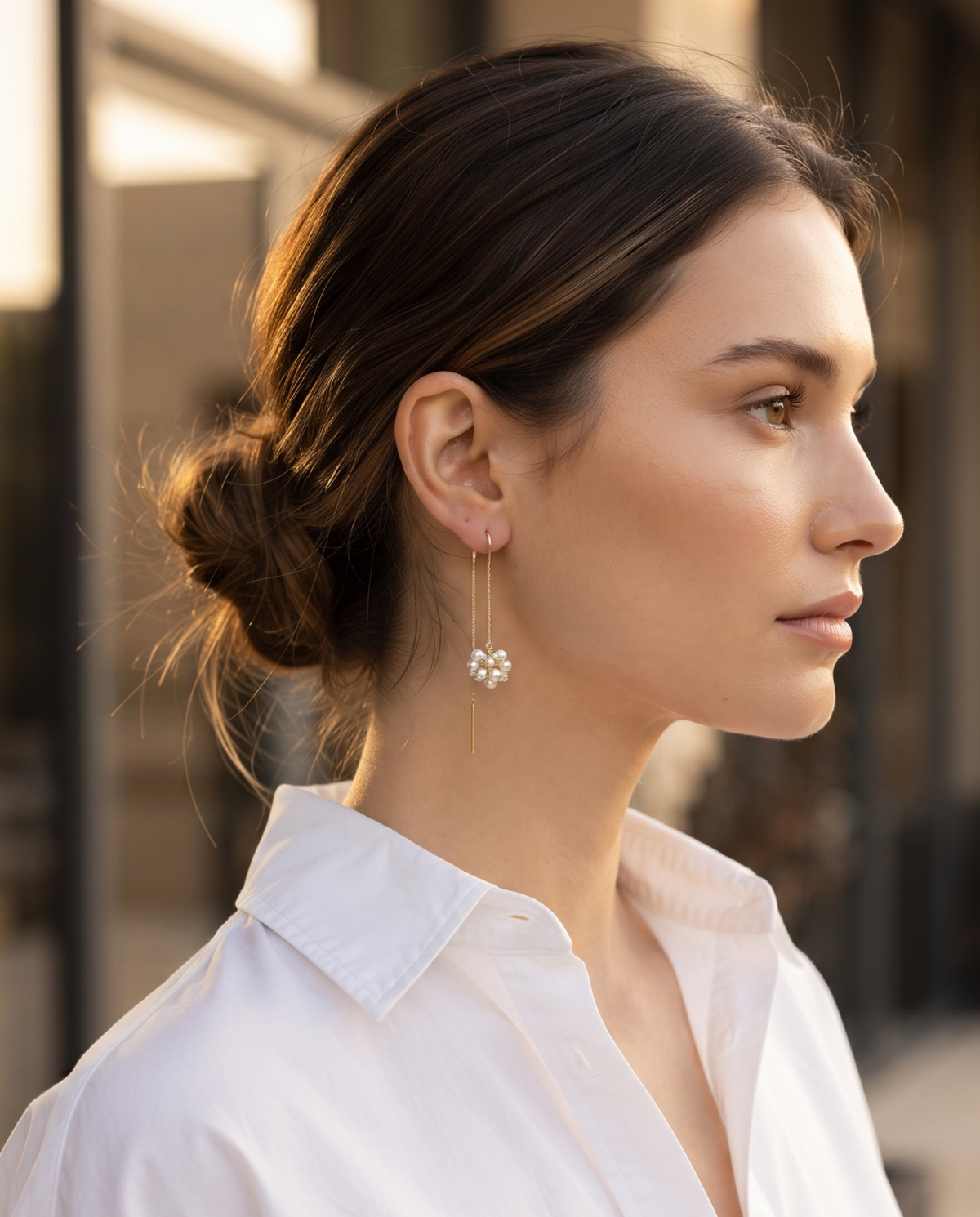 PEARL CLUSTER CHAIN EARRING