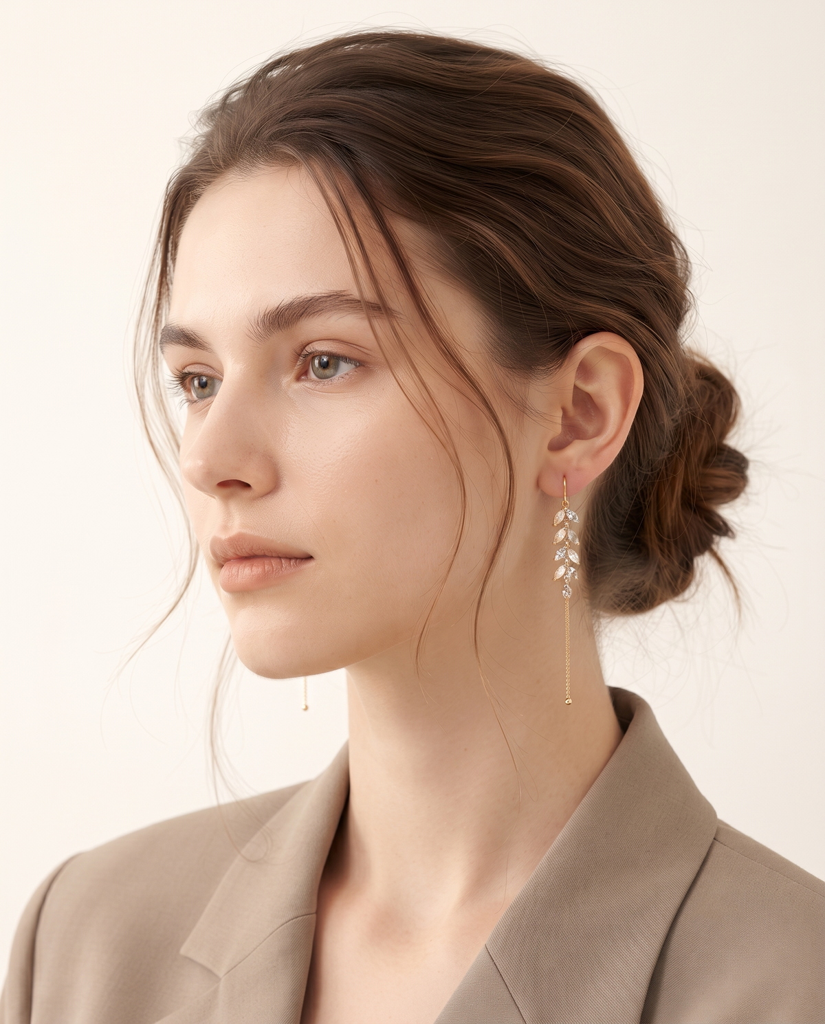 LEAF CASCADE CRYSTAL CHAIN EARRING