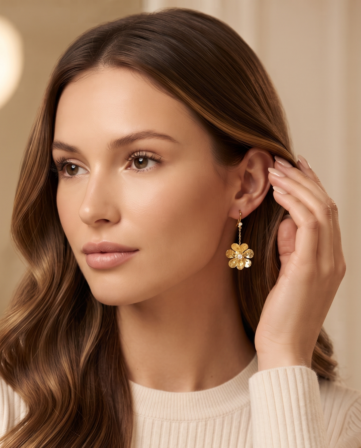 HAMMERED BLOOM DROP EARRING
