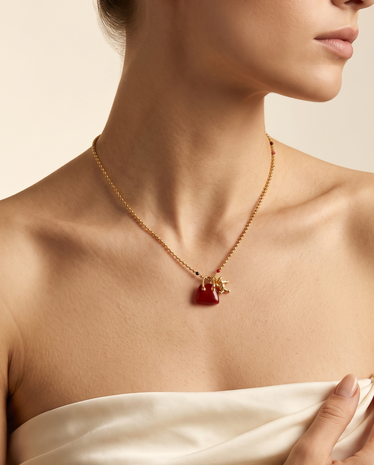 Garnet Bag Charm Necklace