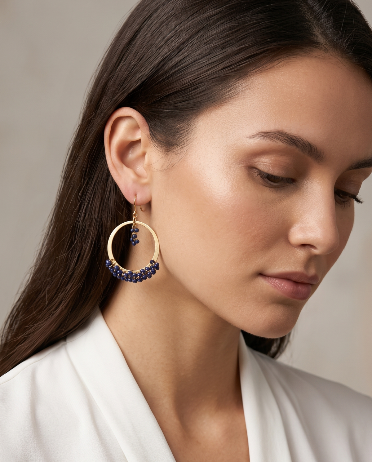 SAPPHIRE BEAD HOOP EARRINGS