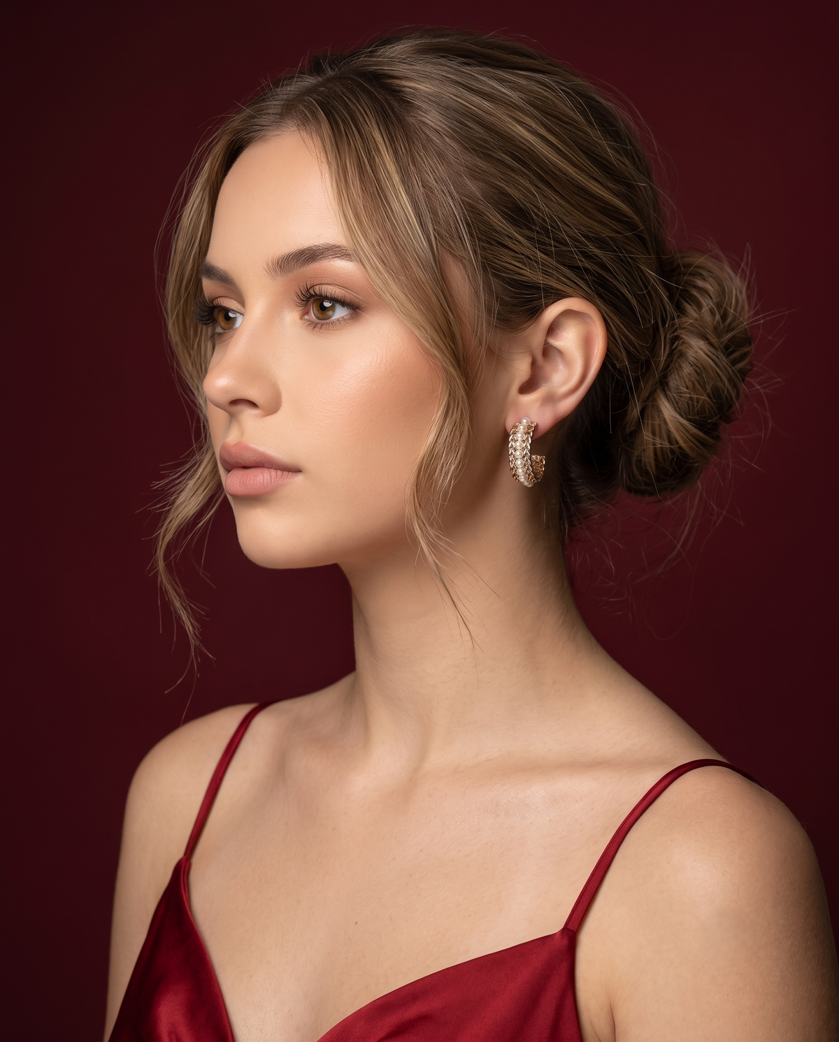 BRAIDED PEARL HOOP EARRING