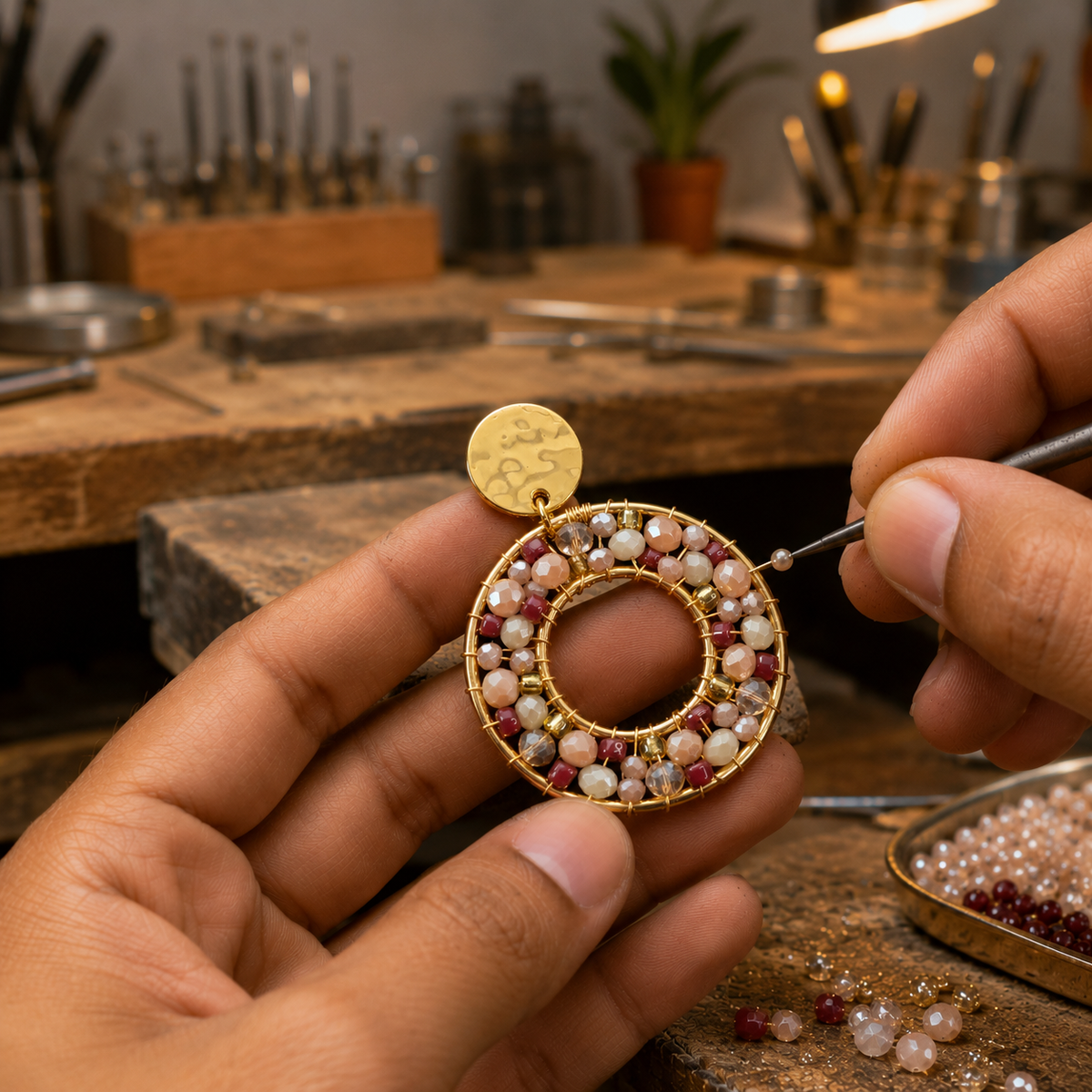 Close detail of the hand finishing on a METALIKA STUDIO brass piece