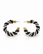 MONOCHROME TWIST BEAD HOOP EARRING