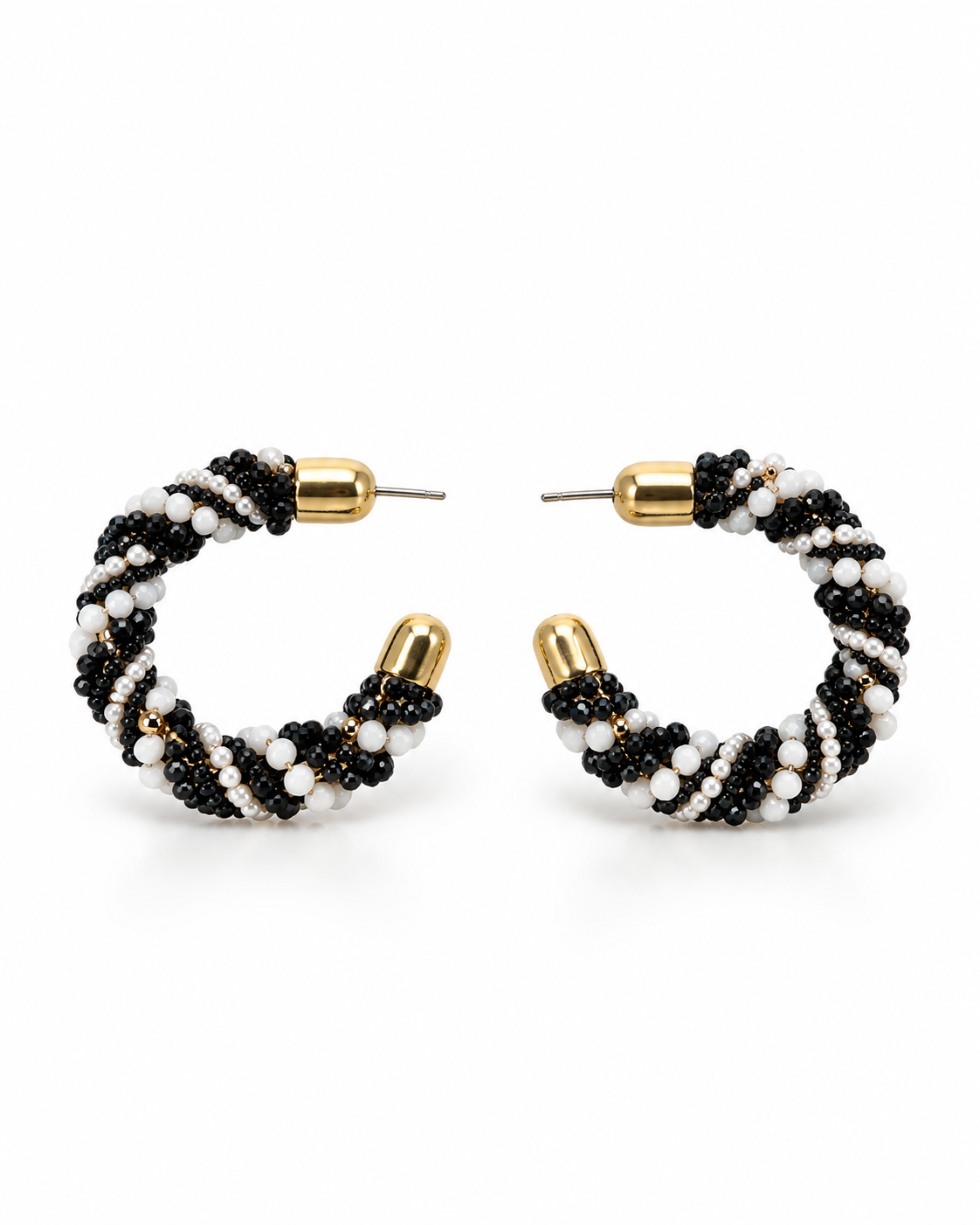 MONOCHROME TWIST BEAD HOOP EARRING