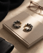 MONOCHROME TWIST BEAD HOOP EARRING