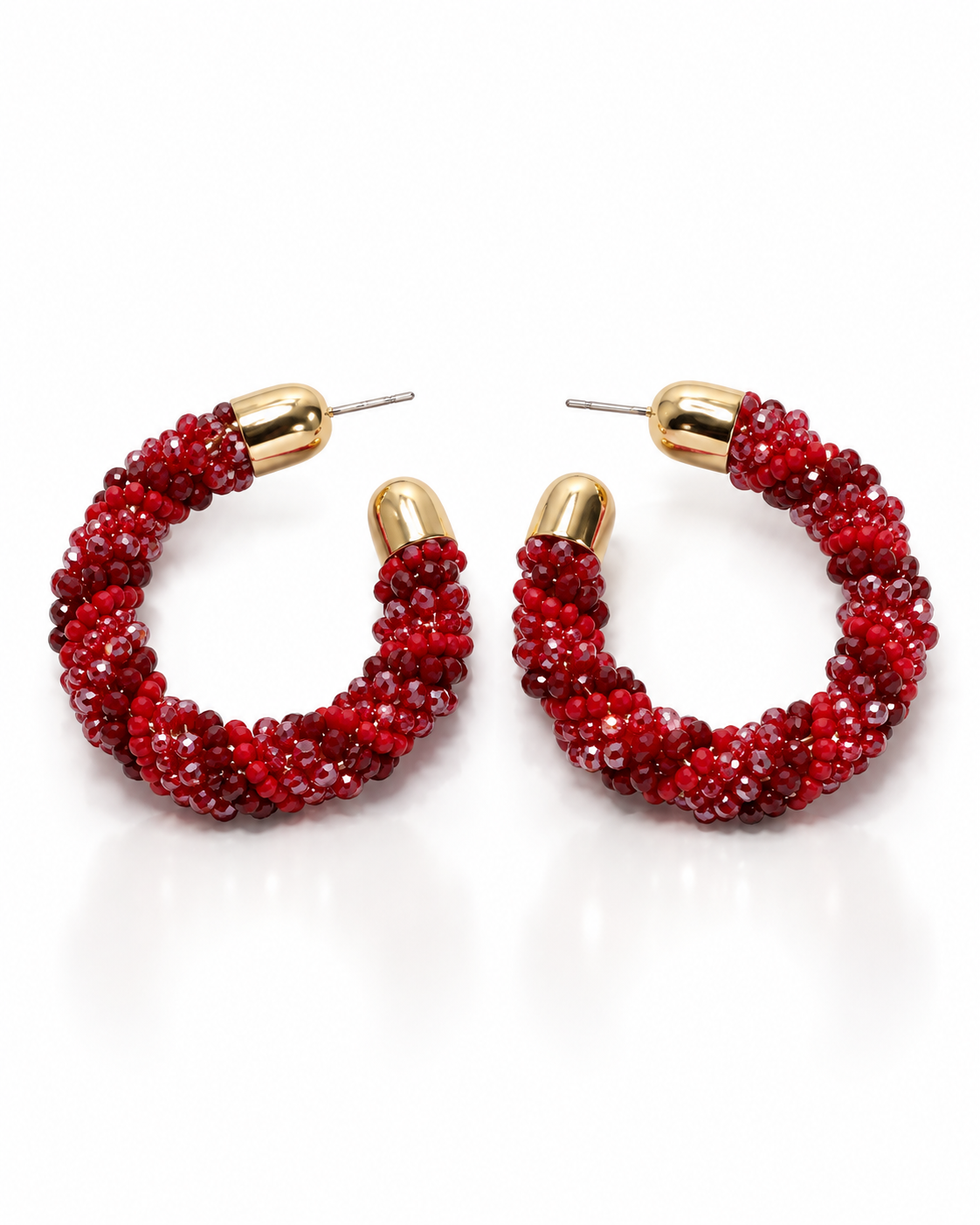 CRIMSON CLUSTER BEAD HOOP EARRING