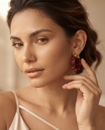 CRIMSON CLUSTER BEAD HOOP EARRING
