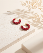 CRIMSON CLUSTER BEAD HOOP EARRING