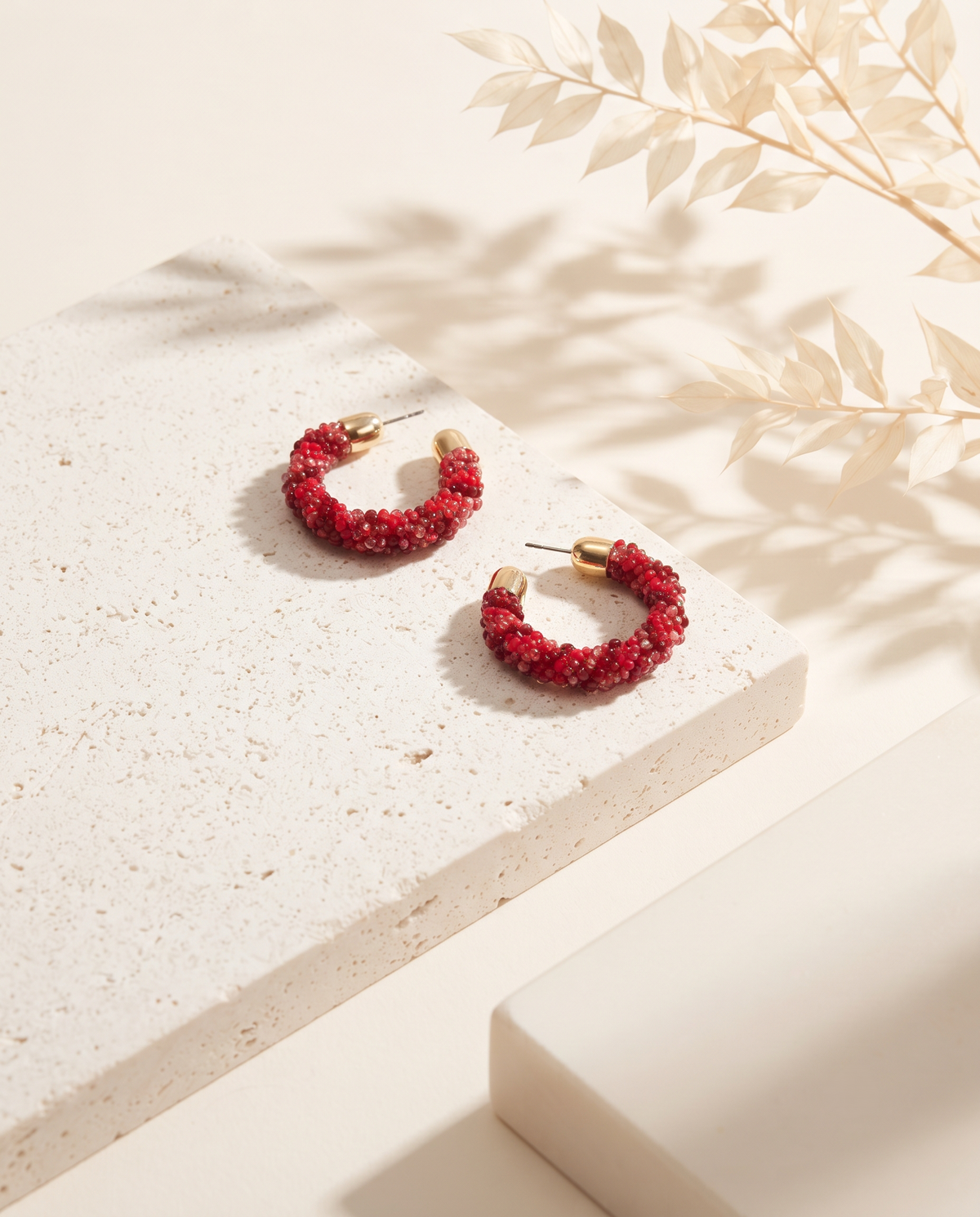 CRIMSON CLUSTER BEAD HOOP EARRING
